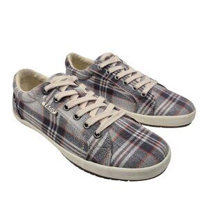 Taos Sneakers Womens 8 Gray Plaid Canvas Low Top Shoes Walking Comfort Casual